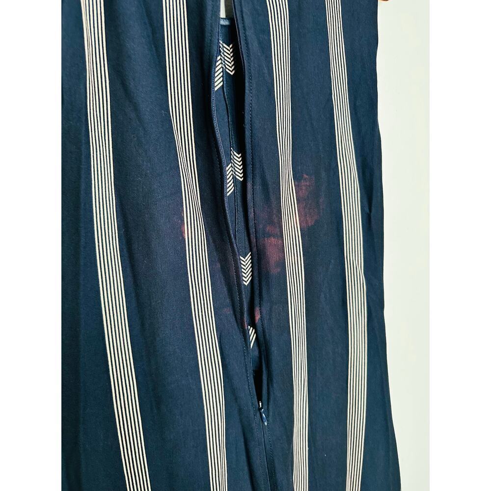 TANYA TAYLOR Dark Navy Blue Pinstripe A-Line Sleeveless Midi Dress Size Large - Picture 11 of 14